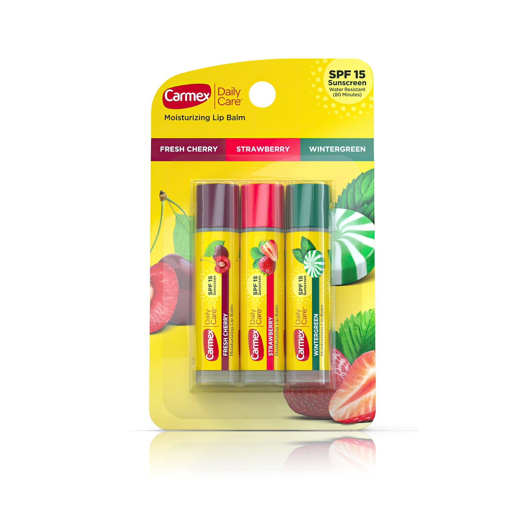 Carmex Daily Care Moisturizing Lip Balm Trio (SPF 15) – Cherry, Strawberry & Wintergreen