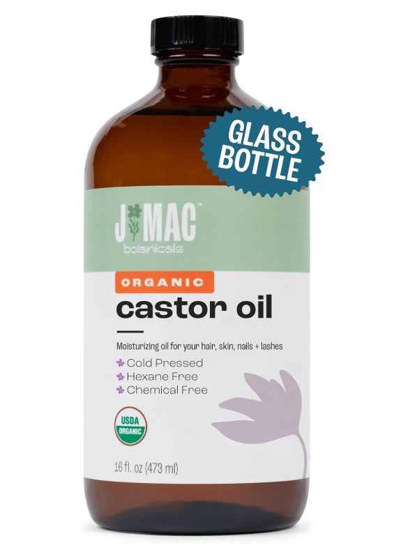 J Mac Botanicals Organic Castor Oil Cold Pressed (Glass Bottle, 473Ml), Pure Oil, Hexane Free, For Face, Skin, Eyelashes
